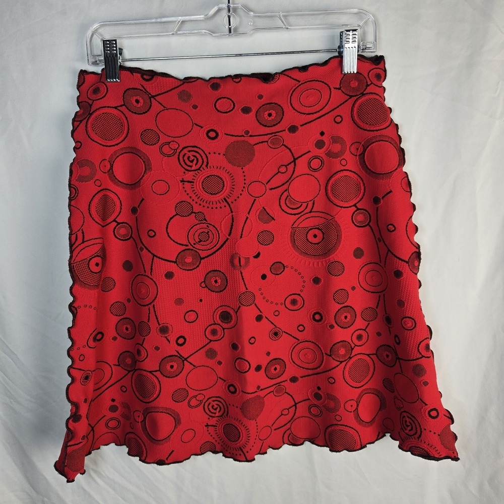 Haystacks Jacquard Knit Reversible Skirt Large Cherry Red Lettuce Edge Whimsical